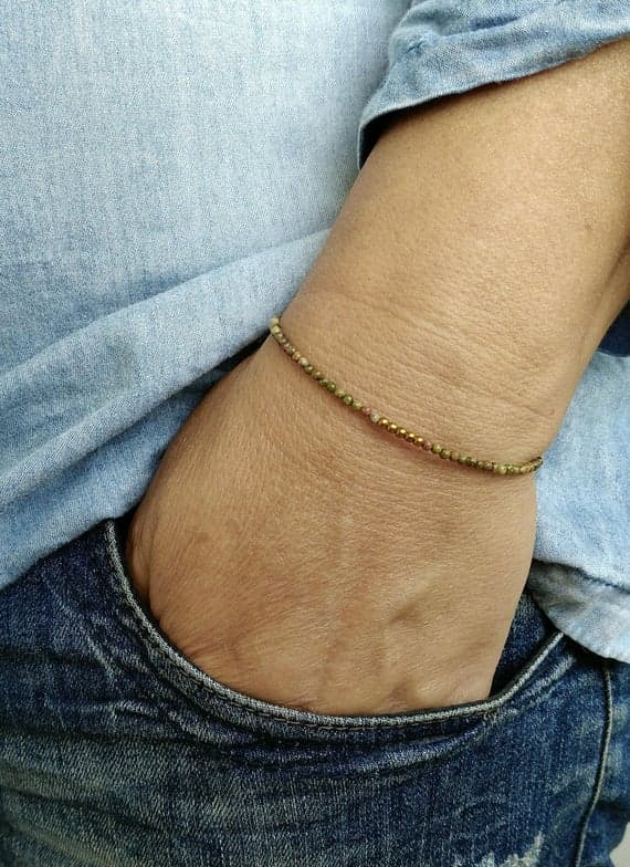 Natural 2mm Multi Colour Unakite Stretchable Bracelet Round, Smooth 18cm for mens, womens, gf, bf and adults.