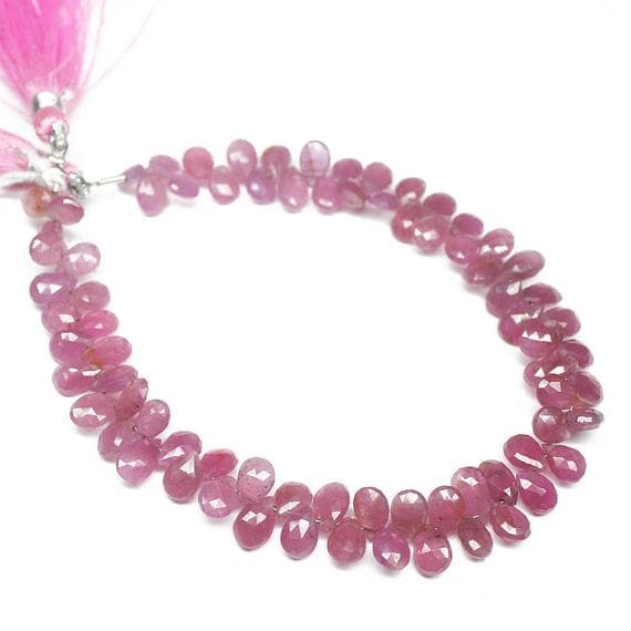 1 strand pink sapphire pear drop faceted 8'' long strand gemstone beads, jewelry supplies for jewelry making, bulk beads, for meditation jewellery for Reiki Healing  gemstone 7mm