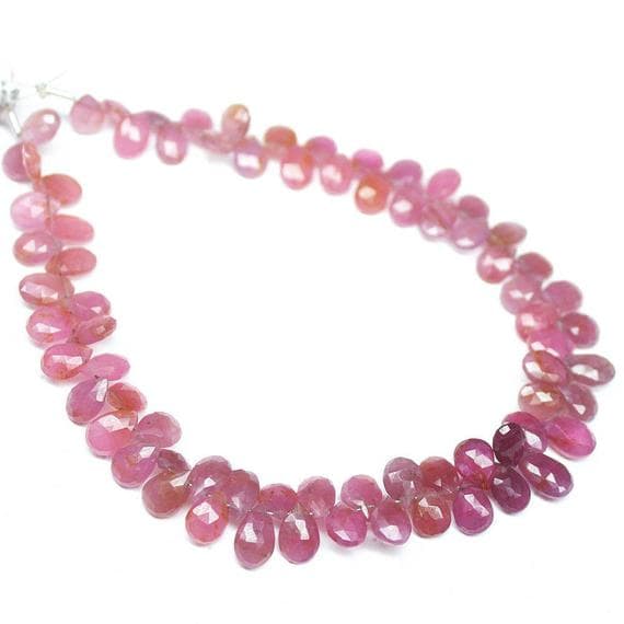 1 strand pink sapphire pear drop faceted 8'' long strand gemstone beads, jewelry supplies for jewelry making, bulk beads, for meditation jewellery for Reiki Healing  gemstone 6mm to 8mm