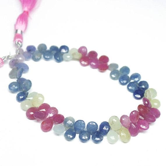 1 strand pink blue sapphire pear drop faceted 8'' long strand gemstone beads, jewelry supplies for jewelry making, bulk beads, for meditation jewellery for Reiki Healing  gemstone 7mm to 9mm