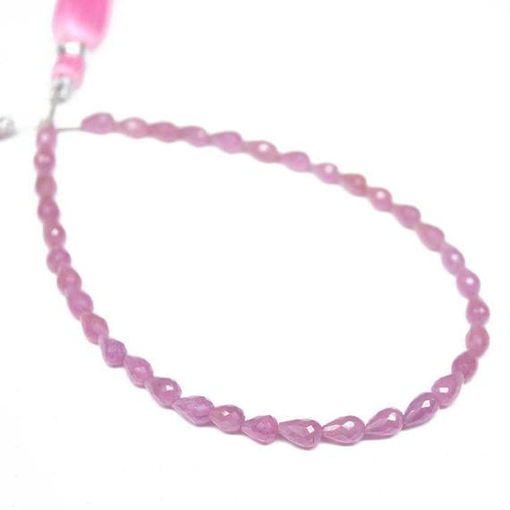 1 strand pink sapphire tear drop faceted 8'' long strand gemstone beads, jewelry supplies for jewelry making, bulk beads, for meditation jewellery for Reiki Healing  gemstone 4mm to 6mm