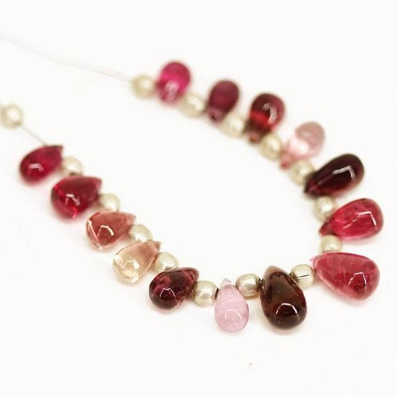 1 strand multi tourmaline tear drop smooth 14'' long strand gemstone beads, jewelry supplies for jewelry making, bulk beads, for meditation jewellery for Reiki Healing  gemstone 6mm to 8mm