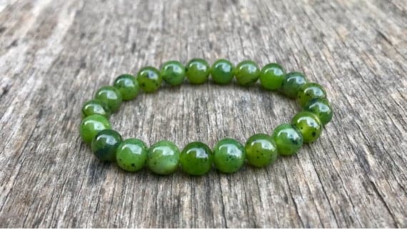 memorial gift 8mm Stretchable Green Canadian Jadeite  Bracelet Round, Smooth 7" for mens, womens, gf, bf & Adult.