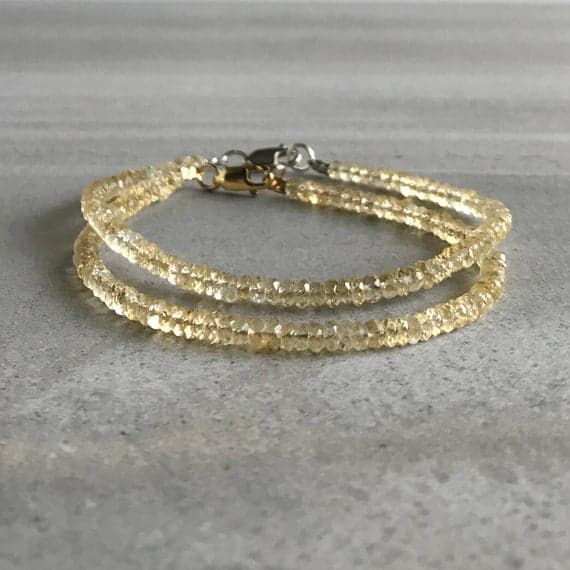 24k gold,925 stacking silver Natural 4mm Yellow Citrine stacking Bracelet Rondelle, Faceted 18cm for mens, womens, gf, bf and adults.