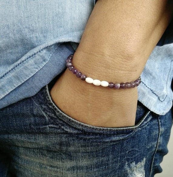 Natural 6mm Purple AMETHIST Stretchable Bracelet Round, Smooth 18cm for mens, womens, gf, bf and adults.