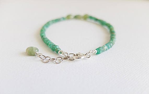 AAA++ Rare Quality Green raw emerald Bracelet Silver Plated925 ring clasp,genuine raw Emerald beads,stacking ruby bracelet, minimalist bracelet,stackable Chrysoprase 3 mm Code- TJH99