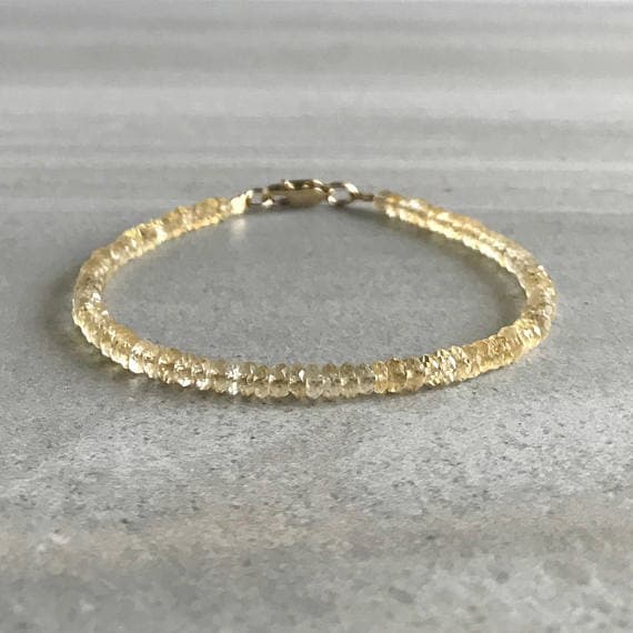 925 sterling silver Jewelry Energy 4mm Yellow Genuine Citrine  stacking Bracelet Rondelle, Faceted 18cm for mens, womens, gf, bf and adults.