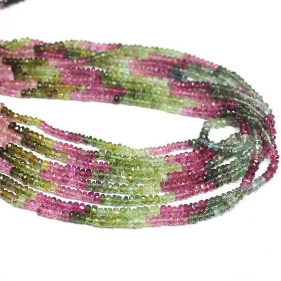 1 strand watermelon tourmaline rondelle faceted 14'' long strand gemstone beads, jewelry supplies for jewelry making, bulk beads, for meditation jewellery for Reiki Healing  gemstone size 3mm