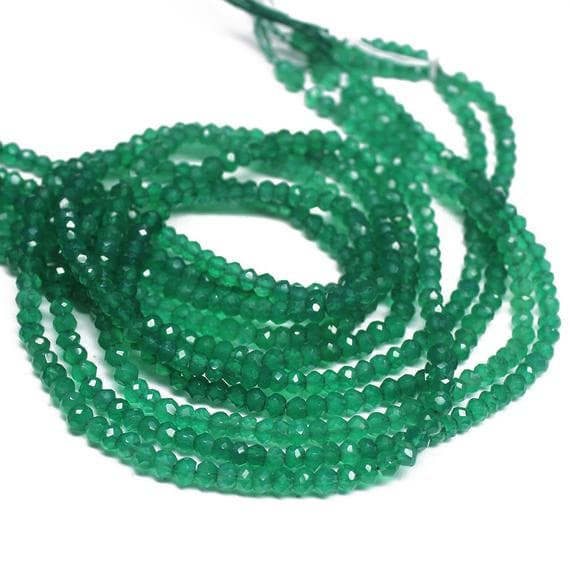 1 strand green onyx rondelle faceted 13'' long strand gemstone beads, jewelry supplies for jewelry making, bulk beads, for meditation jewellery for Reiki Healing  gemstone 4mm