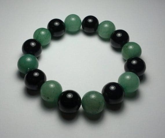 Galaxy Jewelry 12mm Multi Colour Black Jade Malay Green Jade Stretchable Bracelet Round, Smooth 18cm for mens, womens, gf, bf and adults.