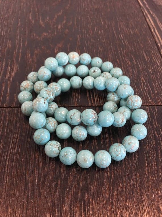 Galaxy Jewelry 10mm Stretchable Blue Turquoise Bracelet Round, Smooth 7" for mens, womens, gf, bf & Adult.
