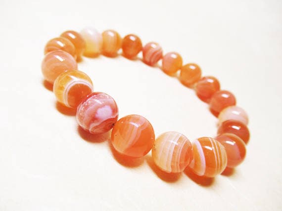 Artisan Loose 10mm Stretchable Orange Carnelian Bracelet Round, Smooth 7.5" for mens, womens, GF, BF, Adults.