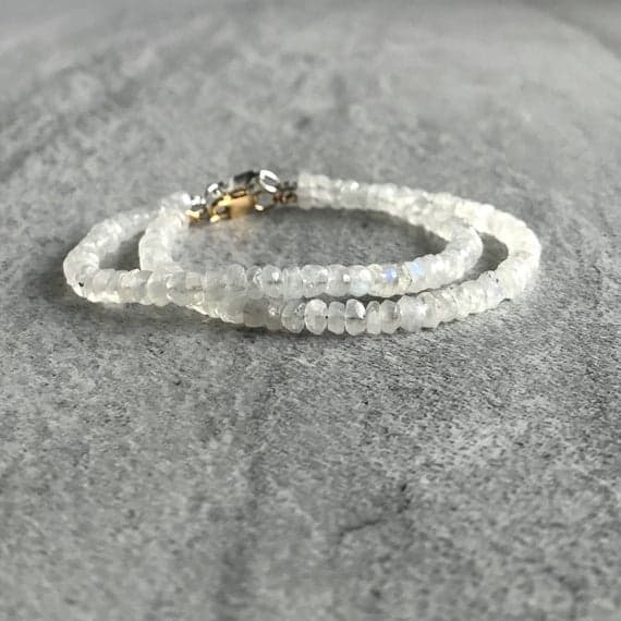 24k gold,925 stacking silver Blush Jewelry 4mm White Rainbow Moonstone  stacking Bracelet Rondelle, Faceted 18cm for mens, womens, gf, bf and adults.