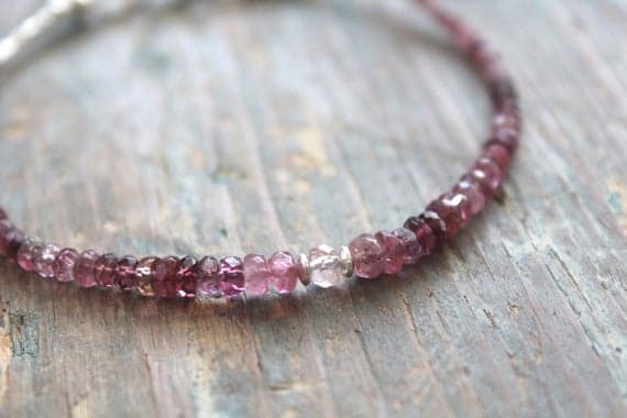 Pink Tourmaline bracelet - gemstone bracelet - Sterling Silver bracelet - Feather bracelet 4mm Code- WAR6739