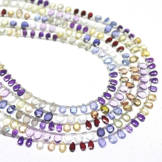 1 strand multi gemstone pear drop faceted 8'' long strand gemstone beads, jewelry supplies for jewelry making, bulk beads, for meditation jewellery for Reiki Healing  gemstone size 5mm to 6mm