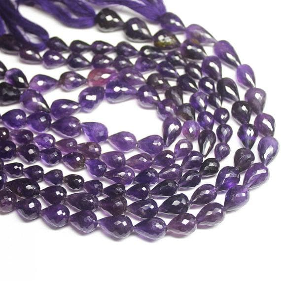 1 strand purple amethyst tear drop faceted 10'' long strand gemstone beads, jewelry supplies for jewelry making, bulk beads, for meditation jewellery for Reiki Healing  gemstone 8mm to 12mm