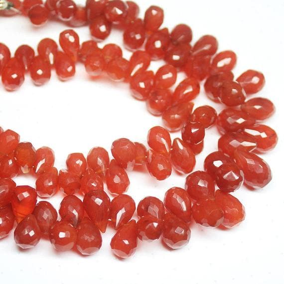 1 strand carnelian tear drop faceted 8'' long strand gemstone beads, jewelry supplies for jewelry making, bulk beads, for meditation jewellery for Reiki Healing  gemstone 10mm to 13mm