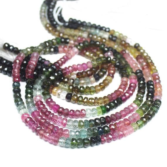 1 strand tourmaline rondelle faceted 14'' long strand gemstone beads, jewelry supplies for jewelry making, bulk beads, for meditation jewellery for Reiki Healing  gemstone 5mm