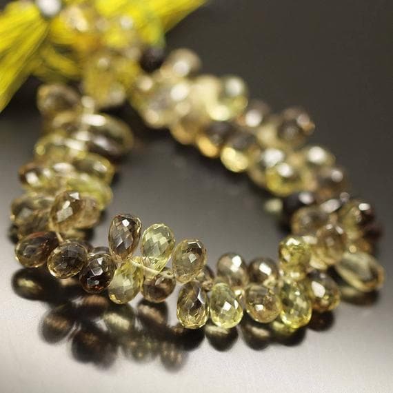 1 strand lemon quartz tear drop faceted 12'' long strand gemstone beads, jewelry supplies for jewelry making, bulk beads, for meditation jewellery for Reiki Healing  gemstone size 8mm to 10mm