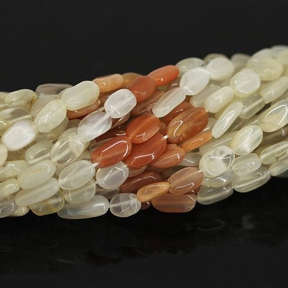 1 strand multi moonstone oval smooth 14'' long strand gemstone beads, jewelry supplies for jewelry making, bulk beads, for meditation jewellery for Reiki Healing  gemstone size 9mm to 10mm