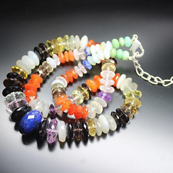 1 strand multi gemstone, lapis lazuli, smocky lemon quartz, necklace rondelle faceted 19'' long strand gemstone beads, jewelry supplies for jewelry making, for meditation jewellery size 12mm to 16mm