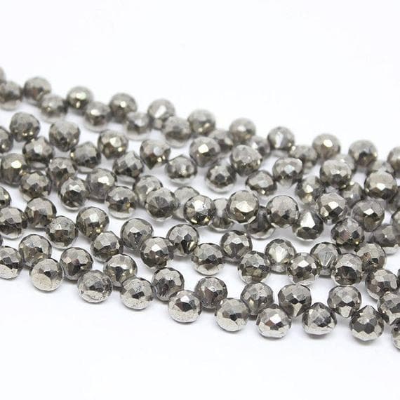1 strand pyrite onion drop faceted 10'' long strand gemstone beads, jewelry supplies for jewelry making, bulk beads, for meditation jewellery for Reiki Healing  gemstone size 5mm to 6mm