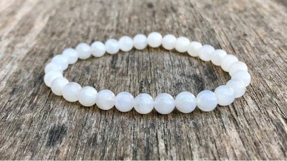 Jewelry Energy 6mm Stretchable White White Moonstone Bracelet Round, Smooth 7" for mens, womens, gf, bf & Adult.