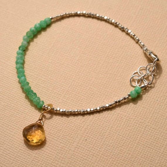 925 steling silver Dainty Slave Loose 3-4 mm Stracking green Chrysoprase Bracelet Rondelle, Faceted 7" for mens, womens, GF, BF, Adults.