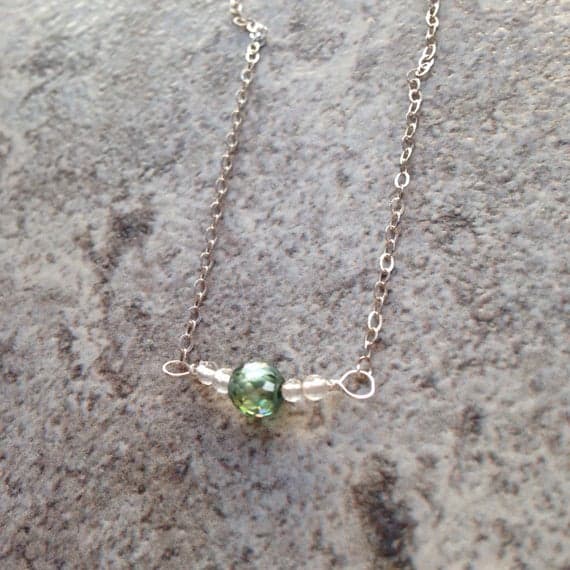 Teal Diamond Quartz certified gemstone sterling silver 925 bar dainty necklace 5mm  Code- WAR6631