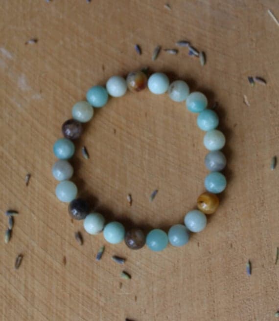 Empath Protection 8mm Stretchable Sky Blue Amazonite Bracelet Round, Smooth 7" for mens, womens.