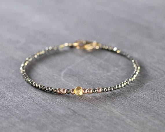 24k gold Bridesmaid Jewelry 2.25-4mm Yellow Citrine & Pyrite stacking Bracelet Rondelle,Round, Faceted 18cm for mens, womens, gf, bf and adults.