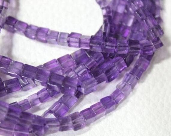 1 strand amethyst square box cube smooth 9'' long strand gemstone beads, jewelry supplies for jewelry making, bulk beads, for meditation jewellery for Reiki Healing  gemstone size 4mm to 7mm