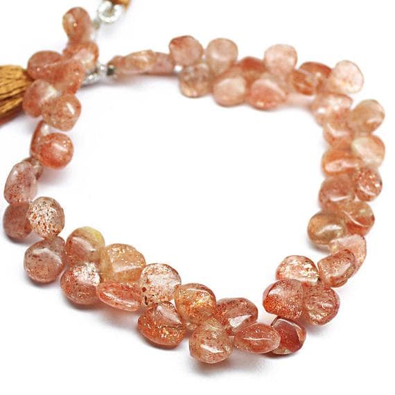 1 strand sunstone heart drop smooth 8'' long strand gemstone beads, jewelry supplies for jewelry making, bulk beads, for meditation jewellery for Reiki Healing  gemstone size 7mm to 9mm