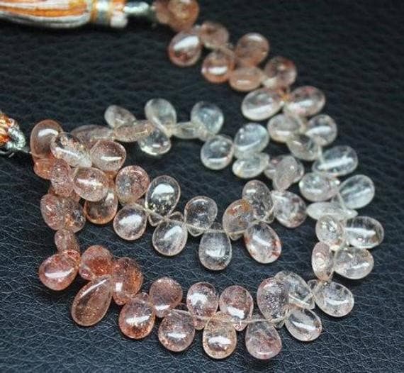 1 strand sunstone pear drop smooth 9'' long strand gemstone beads, jewelry supplies for jewelry making, bulk beads, for meditation jewellery for Reiki Healing  gemstone size 7mm to 11mm