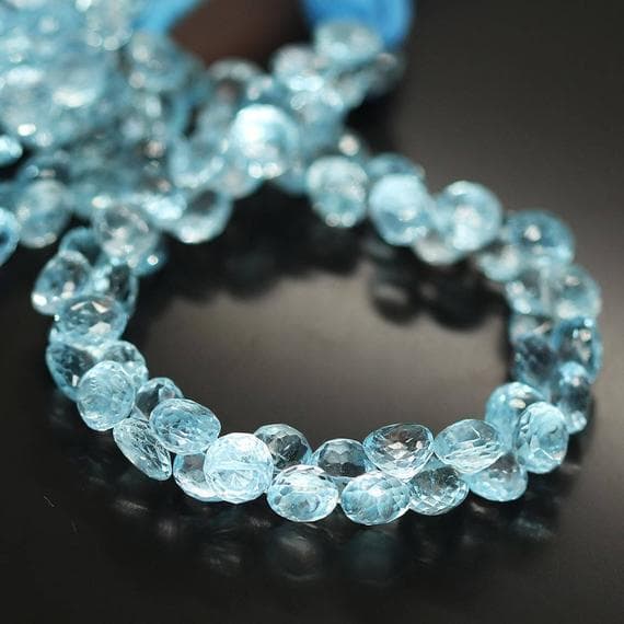1 strand sky blue topaz onion drop faceted 8'' long strand gemstone beads, jewelry supplies for jewelry making, bulk beads, for meditation jewellery for Reiki Healing  gemstone size 8mm to 9mm