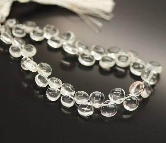 1 strand white crystal quartz heart drop smooth 8'' long strand gemstone beads, jewelry supplies for jewelry making,  for meditation jewellery for Reiki Healing  gemstone size 8mm to 7mm