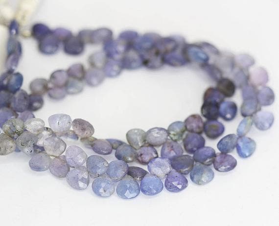 1 strand tanzanite heart drop faceted 8'' long strand gemstone beads, jewelry supplies for jewelry making, bulk beads, for meditation jewellery for Reiki Healing  gemstone size 6mm to 7mm
