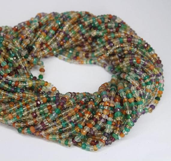 1 strand multi gemstone rondelle faceted 13'' long strand gemstone beads, jewelry supplies for jewelry making, bulk beads, for meditation jewellery for Reiki Healing  gemstone size 3mm