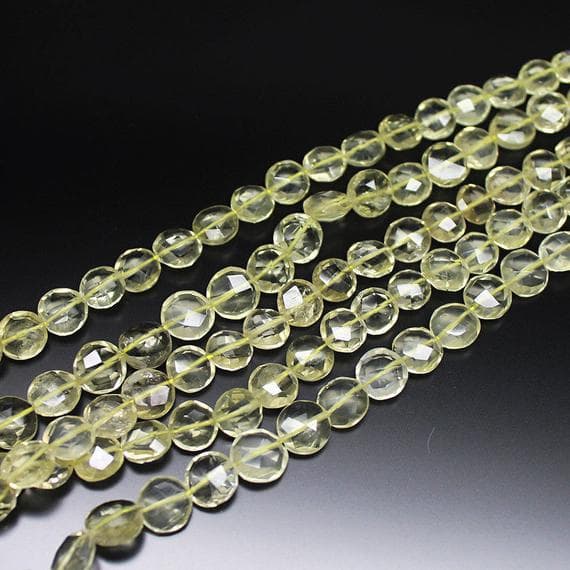 1 strand lemon quartz coin round faceted 10'' long strand gemstone beads, jewelry supplies for jewelry making, bulk beads, for meditation jewellery for Reiki Healing  gemstone size 7mm to 11mm