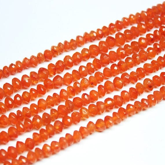1 strand carnelian rondelle faceted 14'' long strand gemstone beads, jewelry supplies for jewelry making, bulk beads, for meditation jewellery for Reiki Healing  gemstone size 5mm