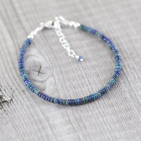 925 sterling Silver Grounding 3mm stacking Blue Ethiopian Welo Opal Bracelet Rondelle, Smooth 7" for mens, womens, gf, bf & Adult.