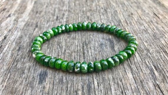 Personalized Gift 7mm Stretchable Green Chrome Diopside Bracelet Rondelle, Faceted 7" for mens, womens, gf, bf & Adult.
