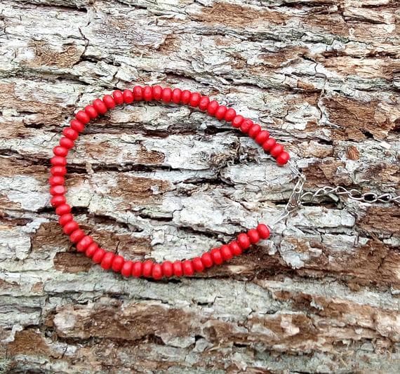 925 sterling silver Anxiety Gemstone 4mm Red Sandalwood & Turquoise Rainbow stacking Bracelet Rondelle, Smooth 18cm for mens, womens, gf, bf and adults.