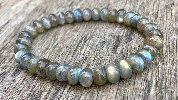 Grounding 5x8mm Stretchable Gray Labradorite Bracelet Rondelle, Smooth 7" for mens, womens, gf, bf & Adult.