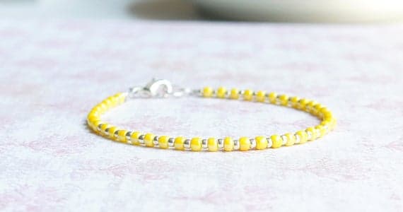 Silver And Yellow Bracelet, Seed Bead Bracelet, Stacking Bracelet, Beaded Bracelet, Minimalist Bracelet, Dainty Bracelet, Simple Bracelet 3-4mm Code- WAR9122