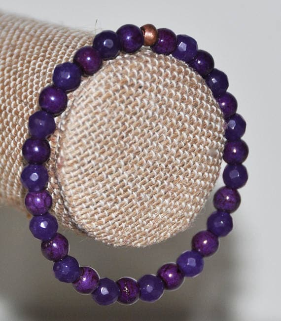 Rose Gold Wholesale 6mm Purple Amethyst Stretchable Bracelet Round, Faceted 18cm for mens, womens, gf, bf and adults.