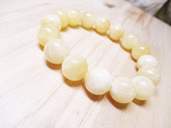 Empath Protection 12mm Stretchable yellow Jade Bracelet Round, Smooth 7.5" for mens, womens, GF, BF, Adults.