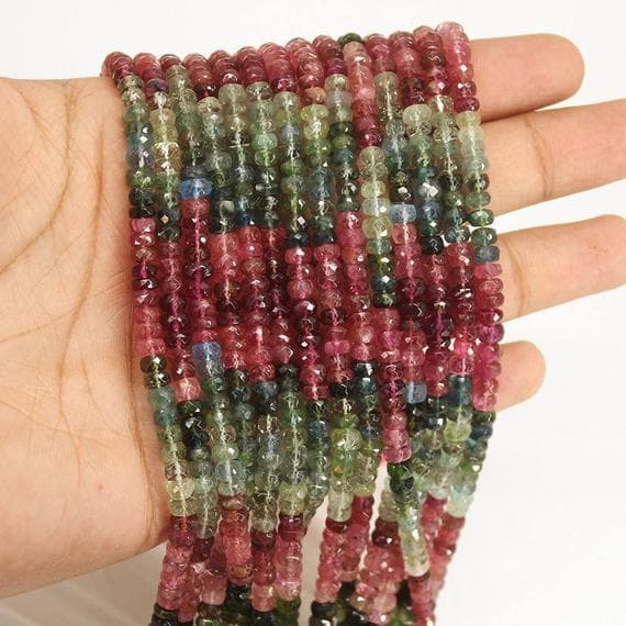 1 strand watermelon tourmaline rondelle faceted 14'' long strand gemstone beads, jewelry supplies for jewelry making, bulk beads, for meditation jewellery for Reiki Healing  gemstone size 5mm