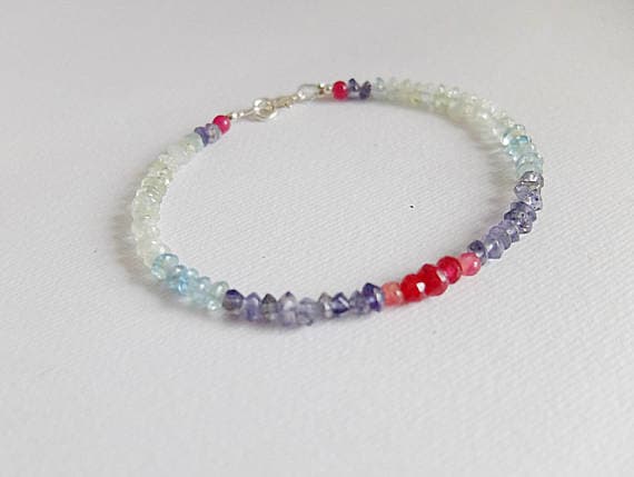 AAA++ Rare Quality Beaded Moss Aquamarine Bracelet,Shaded Moss Aquamarine Jewelry,watermelon tourmaline,sapphire,moss aquamarine, stackable aquamarine bracelet 3-4 mm Code- TJH91