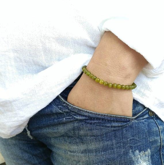 Dainty Slave Loose 6mm Green Cat's Eye  Stretchable Bracelet Round, Smooth 18cm for mens, womens, gf, bf and adults.